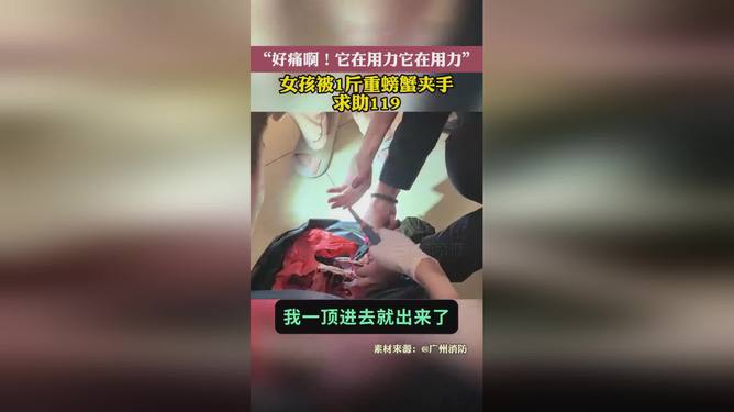 女子遭遇大螃蟹夹手危机，消防局紧急救援，勇气与智慧的考验