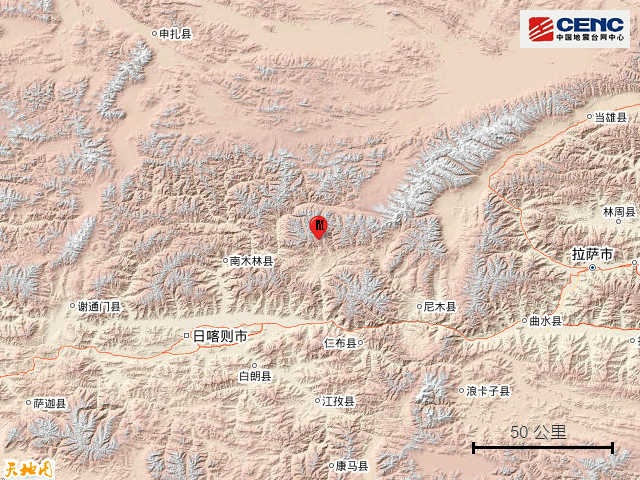 西藏地震系周边5年最大地震